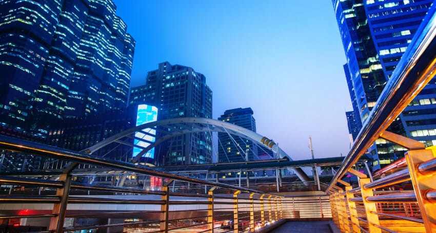 An innovative metal railing in the middle of a city.